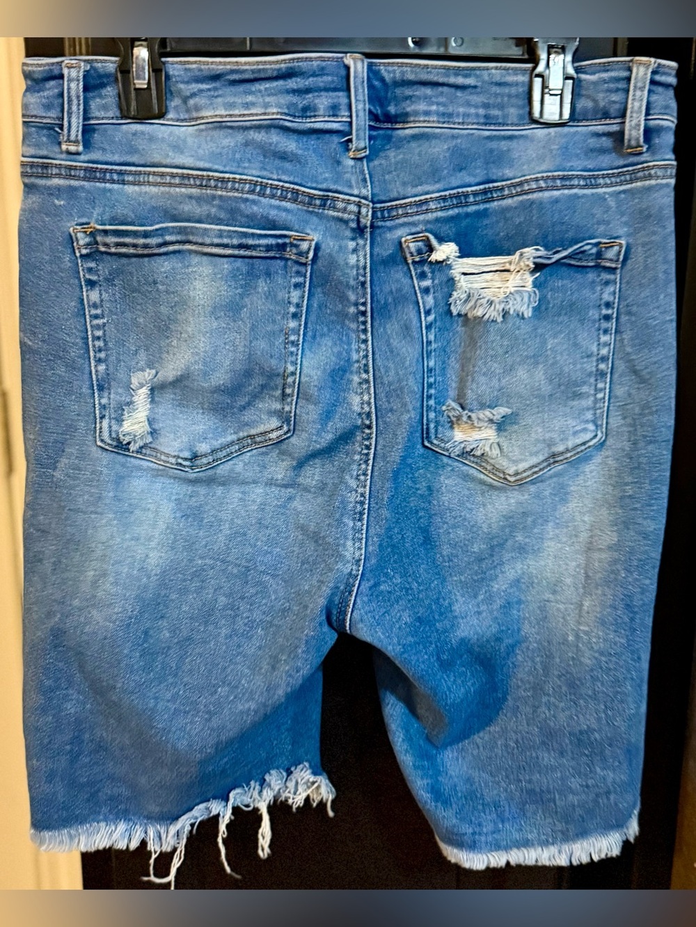 Women's Distressed Blue Denim Jean Shorts - Picture 2 of 2